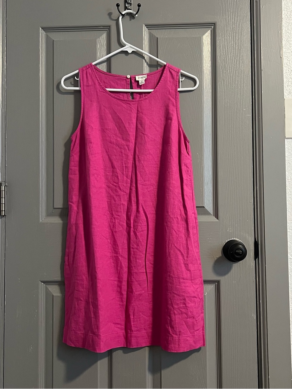 J. Crew Sleeveless Shift Dress Hot Pink Linen Party Date Barbie Chic